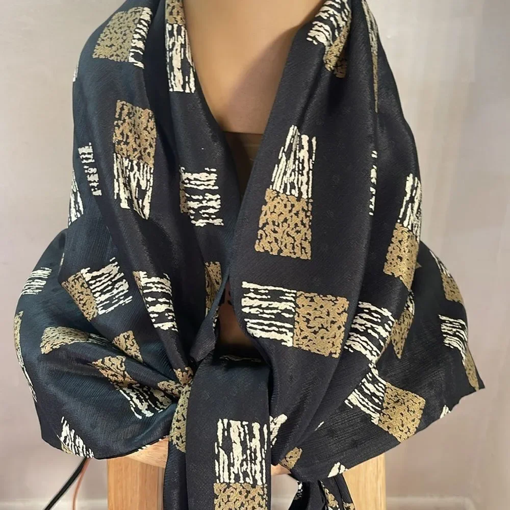 Black and Gold Patterned Triangle Scarf Unbranded
